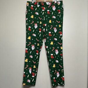 OPPOSUITS Christmas Pants Men's 48 x 34‎ Green Santa Bells Candy Cane Novelty